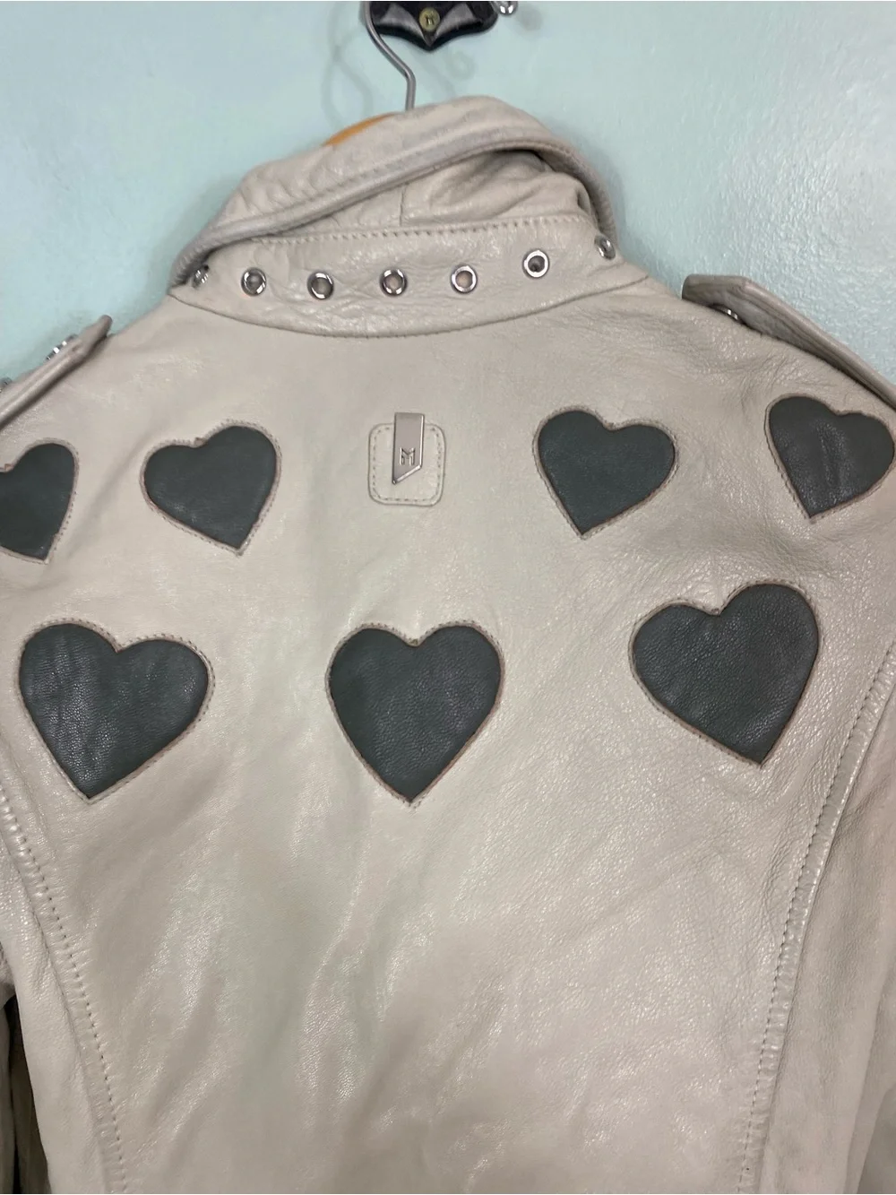 Free People‎ Mauritius Leather Reo Heart Moto Jacket Ivory Size 4